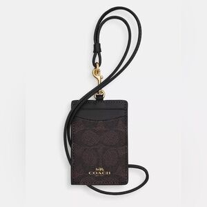 Coach Black and Brown Card Holder with Lanyard